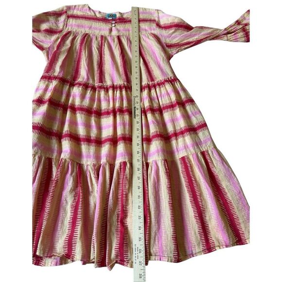 Cece Cabana Striped Cotton Long Sleeve Belted Dress S M Pink Yellow - Picture 6 of 9